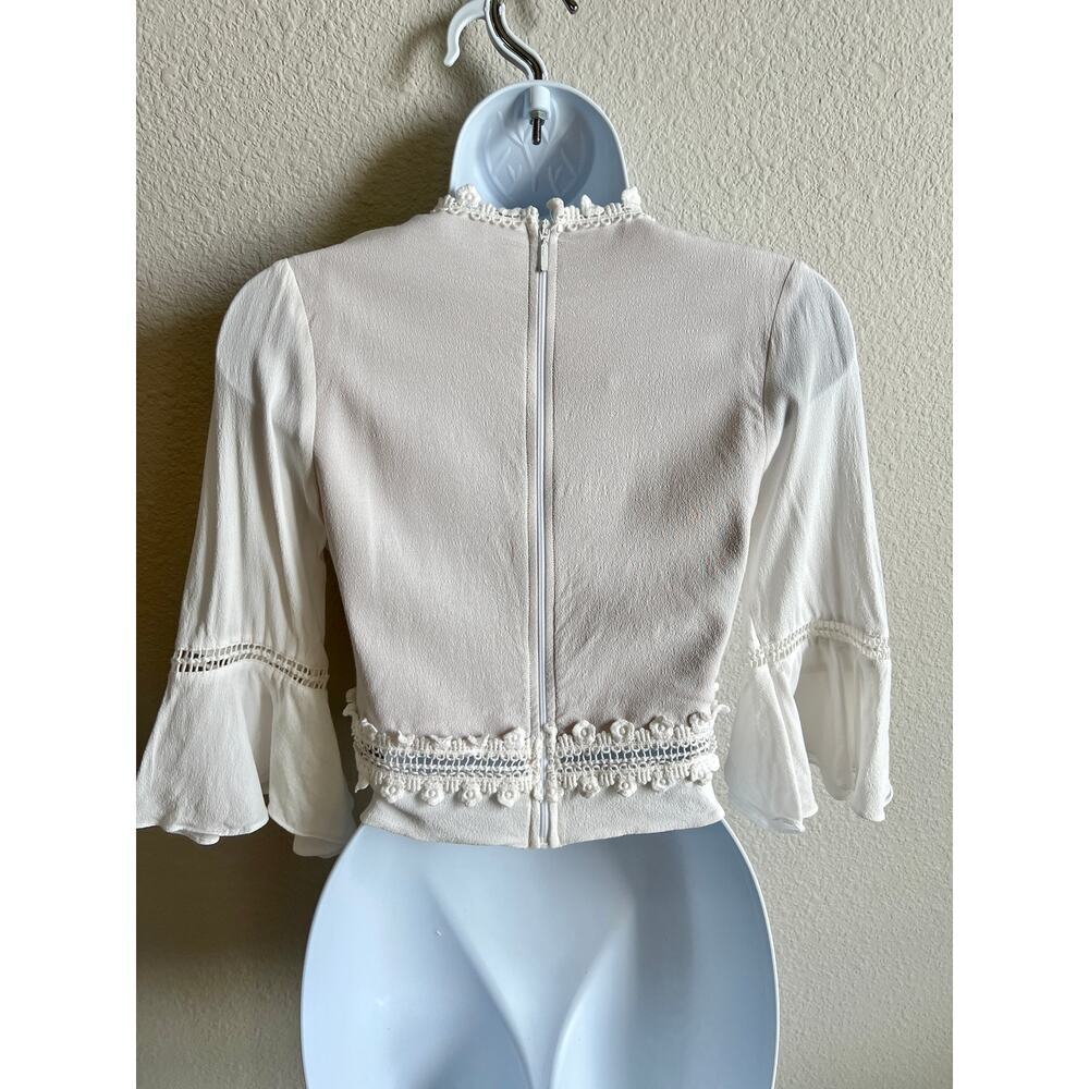 For Love and Lemons Willow Boho Off White Crop Top Women's S Crochet Tie Front - Picture 7 of 9